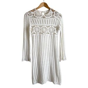 Isabel Marant Etoile Cream Crochet Harriet Long Sleeve Boho Mini Dress